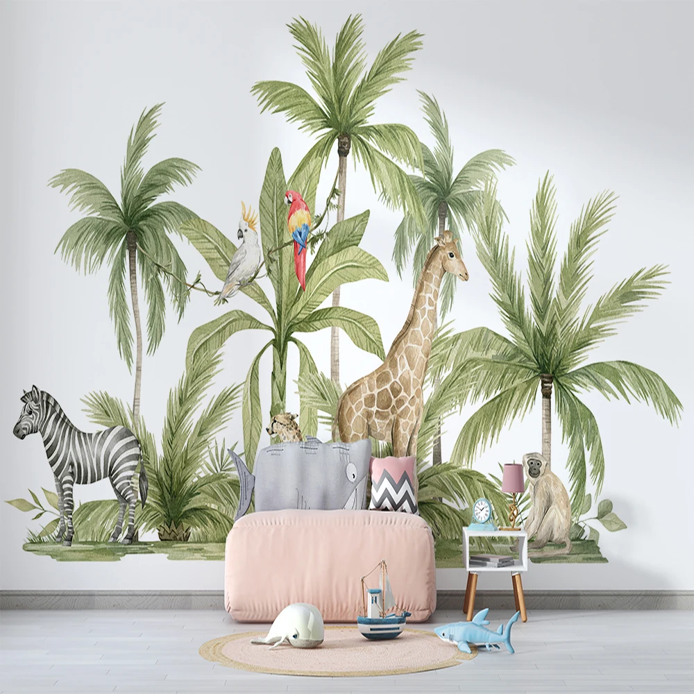 3D большое Тропическое растение животные настенная роспись для детской комнаты