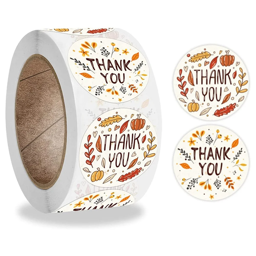 

2000Pcs Thanksgiving Decoration Stickers 1 Inch Round Kraft Fall Leaf Thank You Label Stickers Colorful Pumpkin Labels
