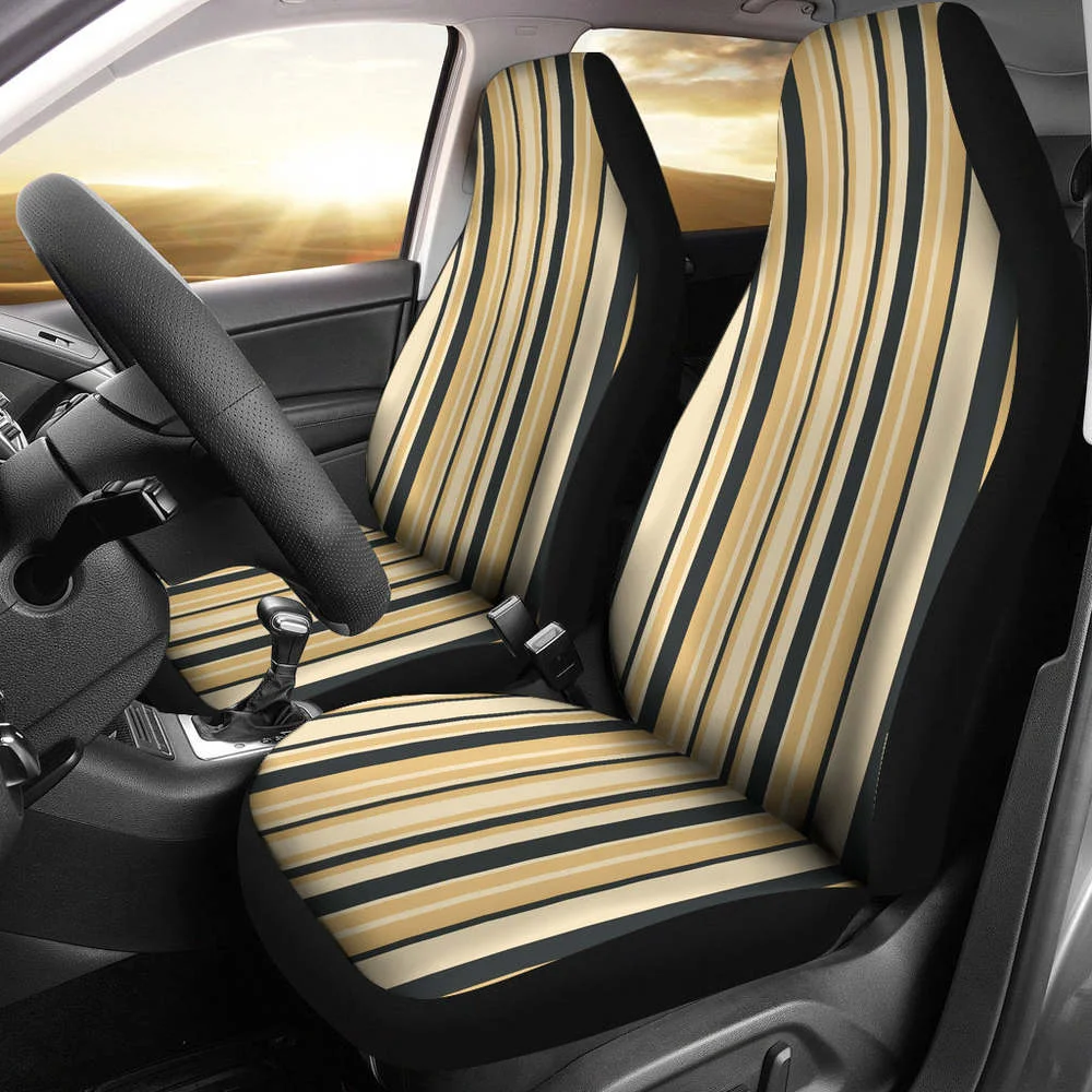 

Tuscan Stripes Striped Neutral Colors Tan and Black Car Seat Covers,Pack of 2 Universal Front Seat Protective Cover