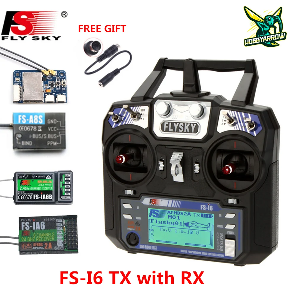 FLYSKY FS-i6 I6 2.4G 6CH AFHDS 2A Radio Transmitter with IA6B X6B A8S R6B A8S Receiver for RC Airplane Helicopter FPV Drone