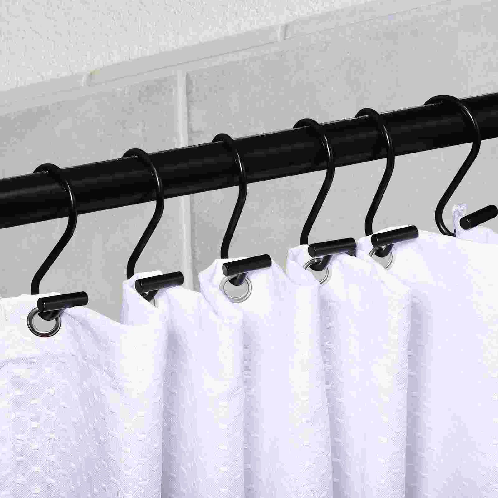 12 шт. крючки для занавесок душа черные вешалки держатели штор одежды