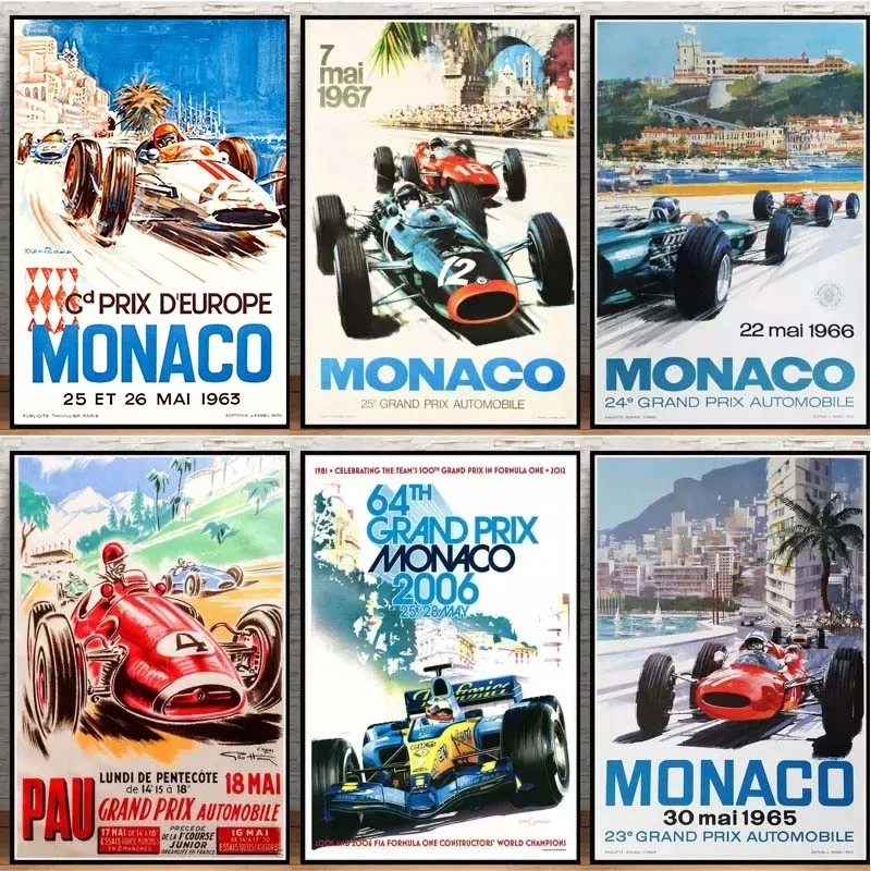 

Monaco 64Th Super Motor Car Poster Wall Art Canvas Picture Painting for Room Home Decor Champion Wall Art Gift Room Decor