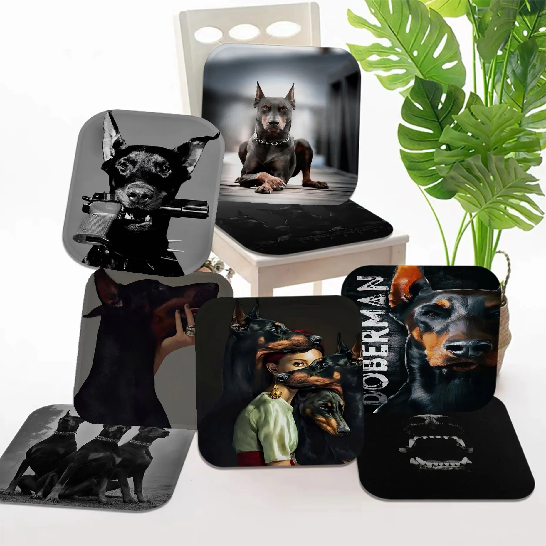 

Modern Black Doberman Dog Modern Minimalist Style Chair Mat Soft Pad Seat Cushion For Dining Patio Office Indoor Outdoor Garden