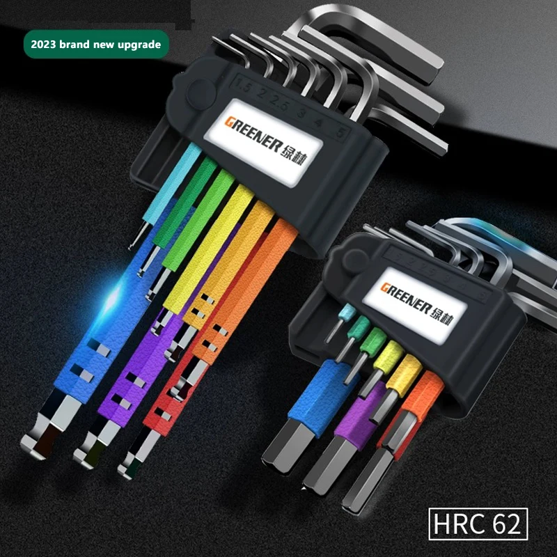 Набор цветных внутренних шестигранных гаечных ключей с послегорелкой, шаровая Головка с плоской головкой, двухфункциональный набор из 9 предметов, удлиненный и Намагниченный Набор цветных внутренних шестигранных гаечных ключей с послегорелкой, шаровая Головка с плоской головкой, двухфункциональный набор из 9 предметов, удлиненный и Намагниченный