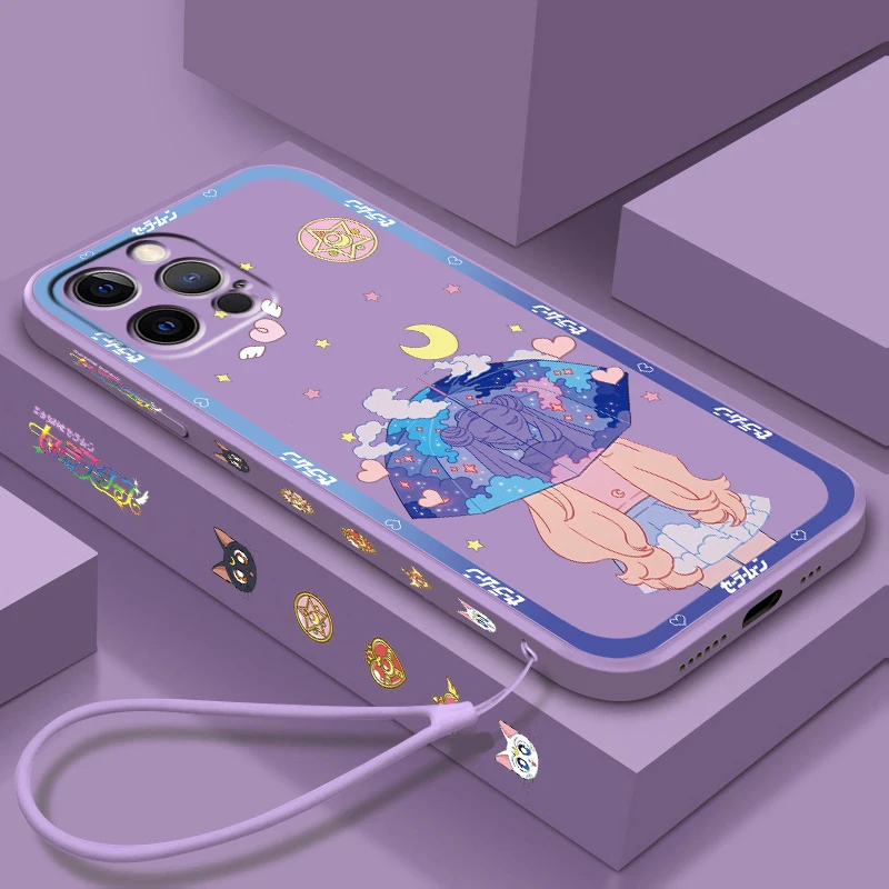 

Anime Sailor Moon Cartoon Liquid Left Rope For Apple iPhone 15 14 13 12 11 XS XR X 8 7 SE Pro Ultra Max Plus Mini Phone Case