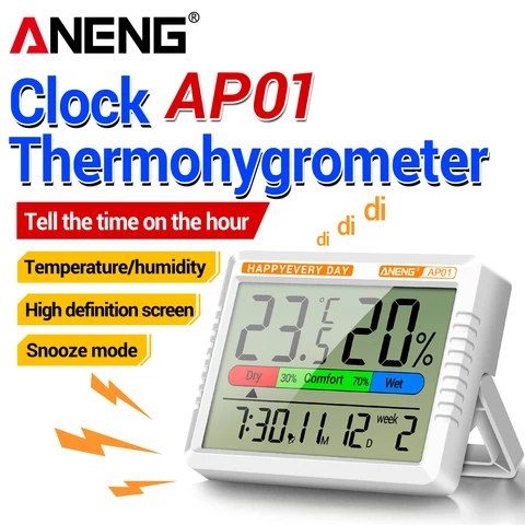 ANENG AP01 ЖК-цифровой термометр, гигрометр, измеритель температуры и влажности в помещении, будильник, метеостанция для дома