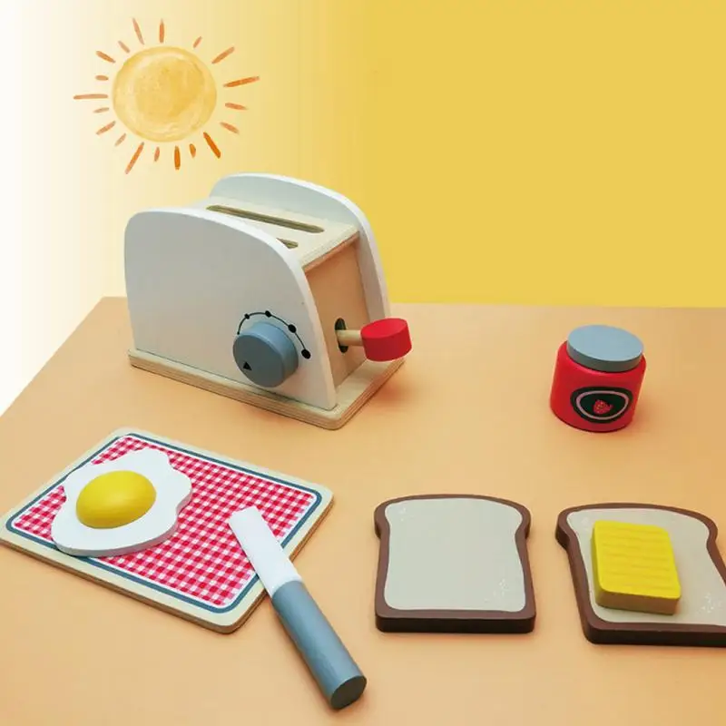 

Wooden Toaster Set Bread And Butter Toaster Toy Set Interactive Early Learning Toaster With Bread Slicing Omelet Toddler Kitchen