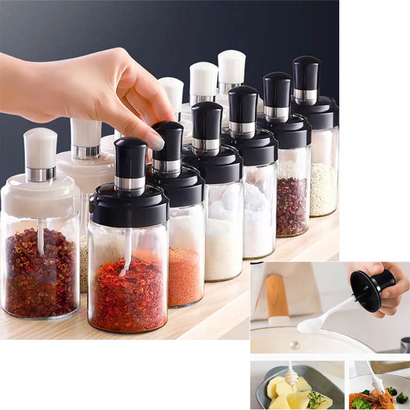 

250ML Seasoning Organizer Salt Pepper Spice Jar Glass Container BBQ Brush Honey Storage Oil Bottle Canister Set Kitchen Tools