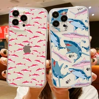 cute cartoon shark animal pink blue transparent phone case for iphone 11 12 13 mini pro xs max 8 7 6 6s plus x se xr