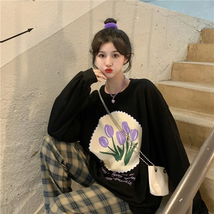 

6463 women Autumn 2022 new lazy retro printed letters thin Sweatshirts