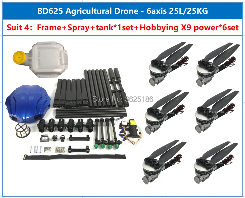 

BD625 25L 25KG Agricultural spray drone1850mm wheelbase medicine box six axis Folding drone frame UAV+Hobby wing X9 power