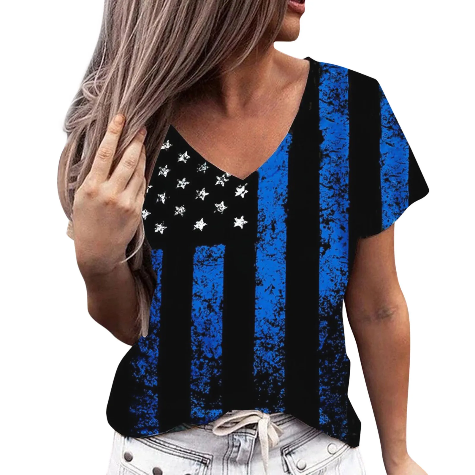 

Women Usa American Flag Shirt Short Sleeve Summer Woman Casual Stars Printed T-shirt Independence Day Clothes Dropshipping