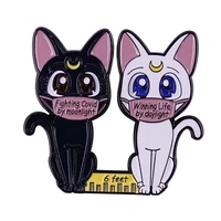 cute black and white cats wear masks television brooches badge for bag lapel pin buckle jewelry gift for friends