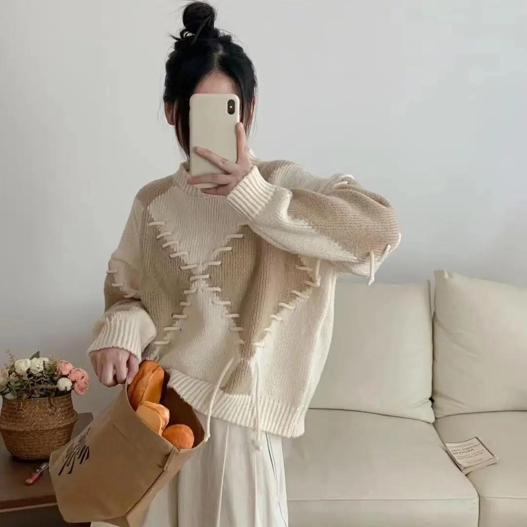 

2023 New Autumn Winter Korean Knitted Sweater Pullover Sweater Fashion Casual Warm O Neck Long Sleeve Sweater Jumper A60
