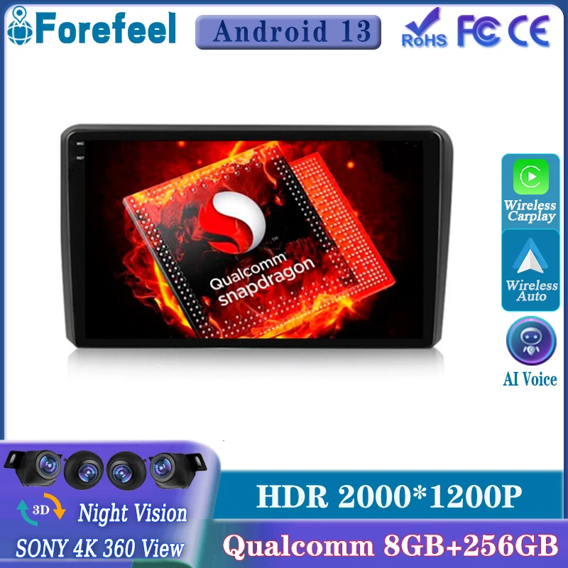 

Android 13 Qualcomm For Audi A3 8P 2003 - 2011 RS3 Multimedia Car GPS Player Navigation Touch Screen Monitor Lettore Video TV