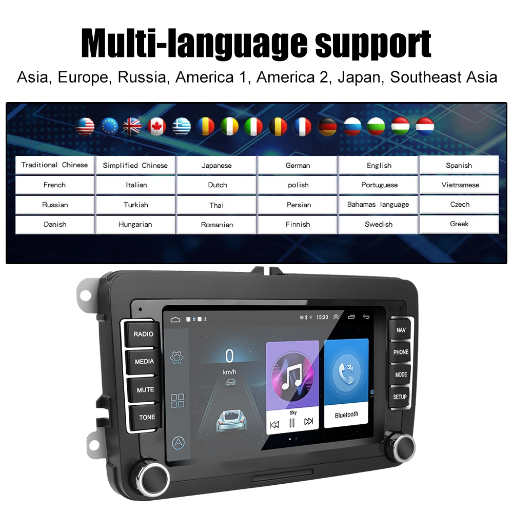 $73.51 Bluetooth WiFi GPS Car Radio 1G+16G 2 Din Android 10.1 7 Inch for VW/Volkswagen Seat Skoda Golf Passat Multimedia Player