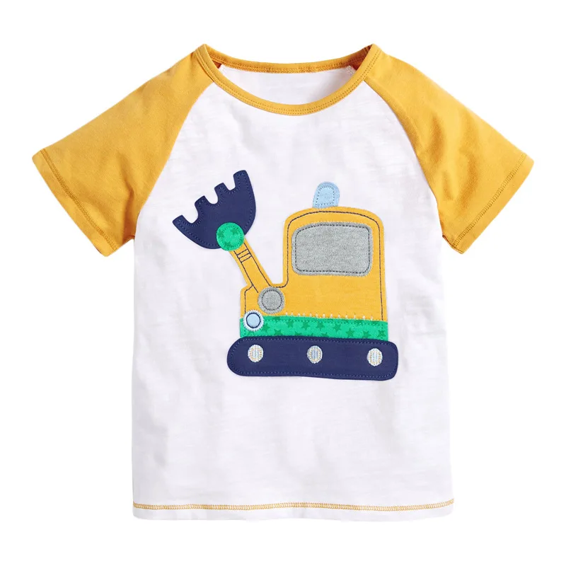 

Little Maven/Летняя одежда для маленьких мальчиков футболка с принтом экскаватора, брендовая мягкая хлопковая Футболка с контрастными рукавами ...