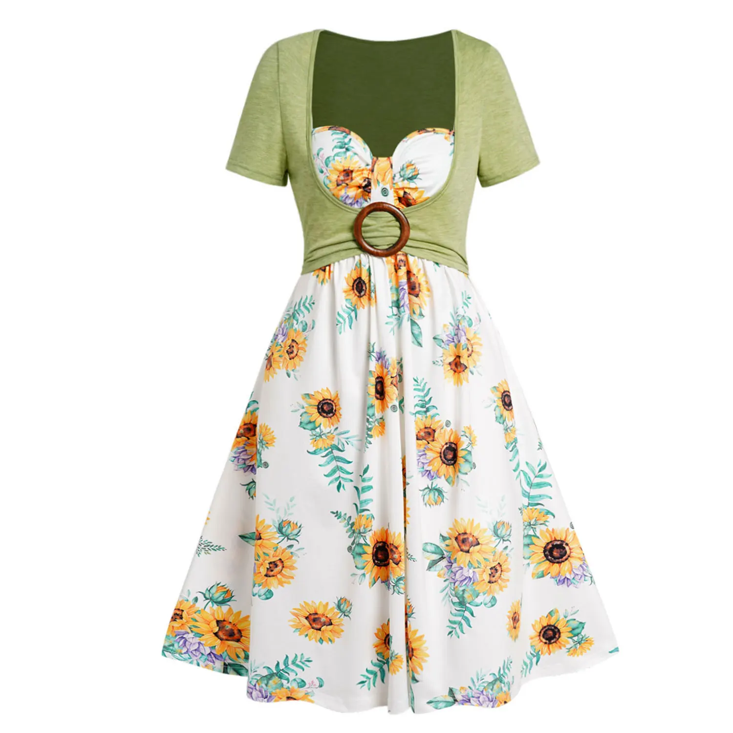 

Платье-мини с коротким рукавом и цветочным принтом, 2 в 1