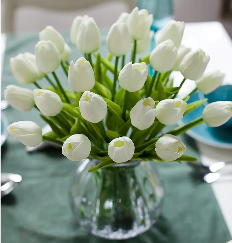 11PCS PU Tulip Branch Artificial Real Touch Flower Bouquet Decor For Home Table Wedding Party Display Photo Props Gifts