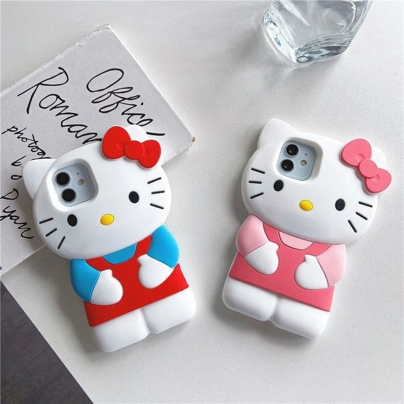 

New Sanrio Hello Kitty 3D Stereoscopic Phone Cases For iPhone 15 14 13 12 11 Pro Max Mini XR XS MAX 8 X 7 SE 2020 Back Cover