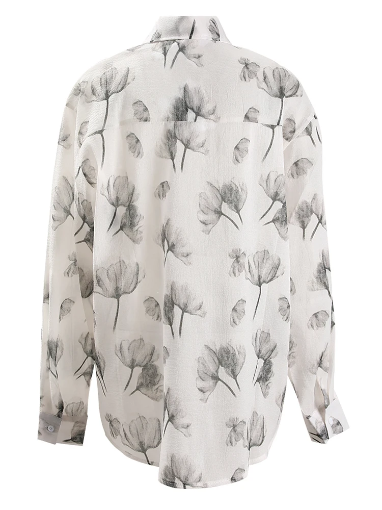 [modx] Оранжевая тонкая блузка большого размера с принтом женская новая рубашка