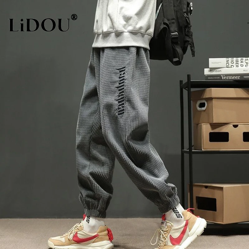 Spring Autumn New Fashion Solid Color Korean Casual Sweatpants Man Loose Letter Embroidery Chic Male Trousers Streetwear Clothes