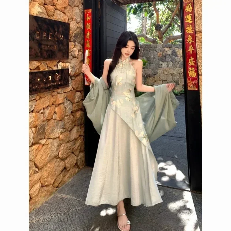 Новинка 2024 комбинированное платье-кардиган Miiiix в китайском винтажном стиле с