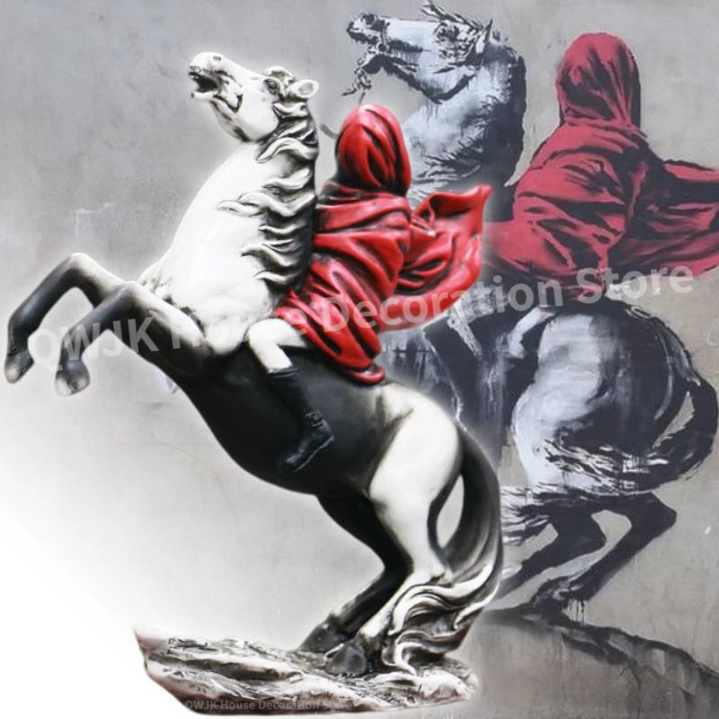 

Banksy Masked Knight Statue Banksy Sculpture Girl Ride Horse Resin Desk Figurine Gift Collectible Luxury Home Living Room Decor