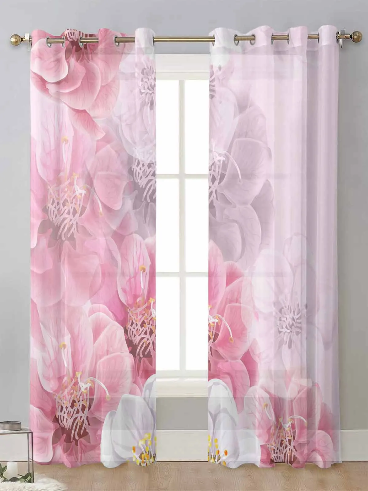 

Flower Pink Sheer Curtains For Living Room Window Screening Transparent Voile Tulle Curtain Cortinas Drapes Home Decor