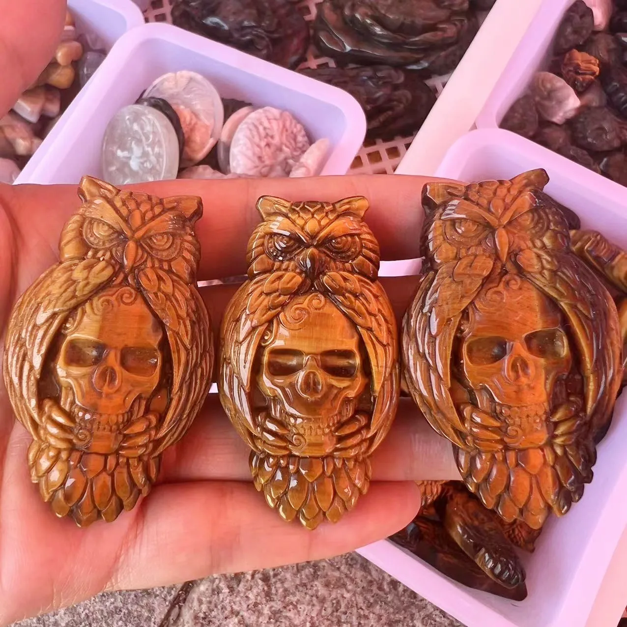 

Quartz Carving Polished Crystal tiger's-eye Owl Skull Natural Stones Healing Gemstones Reiki Decoration