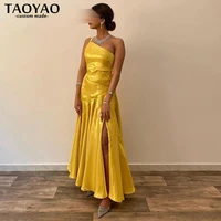 elegant yellow mermaid evening dresses sexy side split prom dresses off the shoulder formal party gowns women robe de soiree