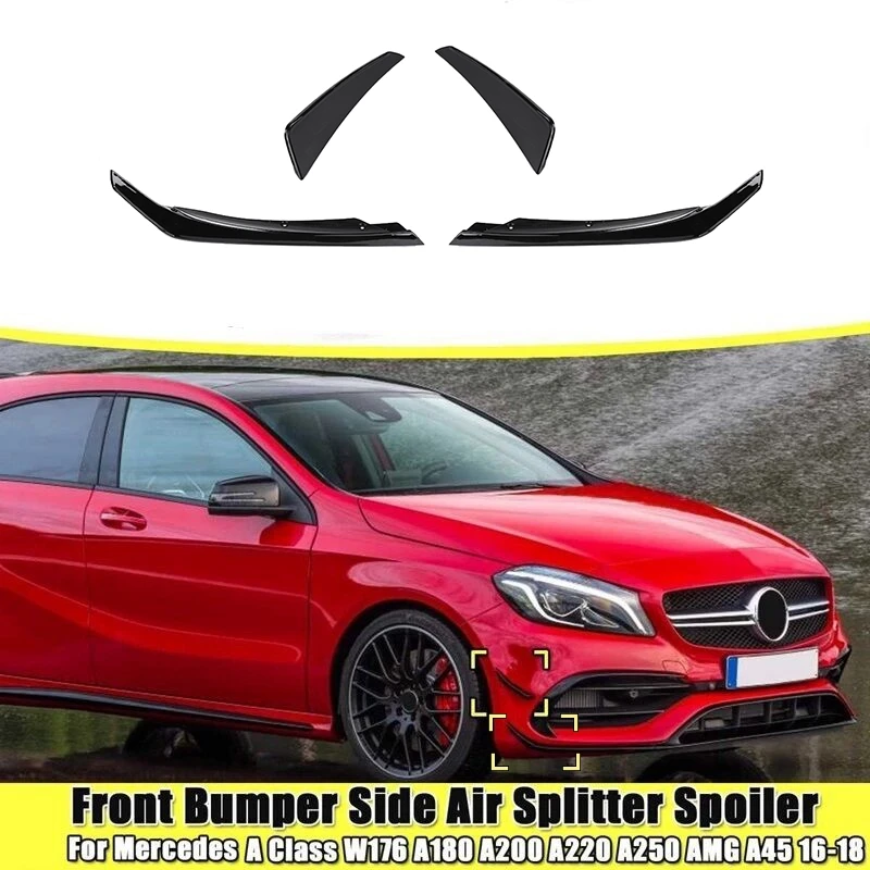4PCS Front Bumper Side Fog Light Splitter Spoiler for Mercedes Benz a Class W176 A180 A200 A220 A250 AMG A45 2016-2018