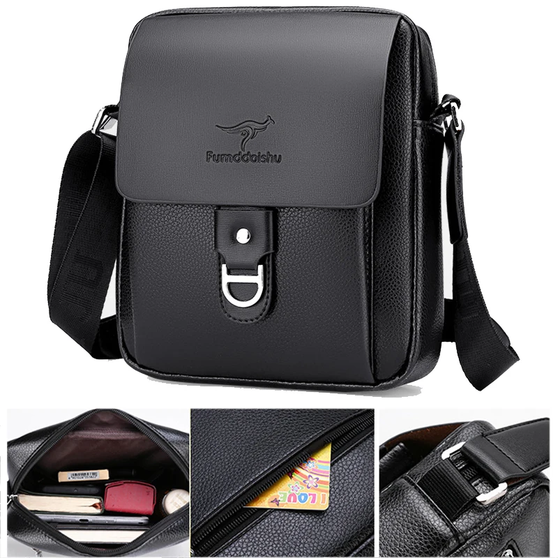 

Men's Casual Business PU Leather Shoulder Bag Crossbody Travel Casual Sling Pack Long Strap Messenger Pack Hanging Bag For Male