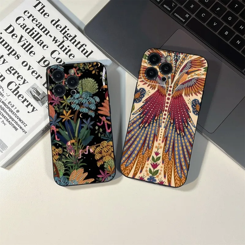 Праздничный ботанический цветочный чехол для телефона с изображением леса зеленого цвета для IPhone 14 13 11 12 Pro 8 7 Plus X 13 Pro MAX XR SE, черные чехлы