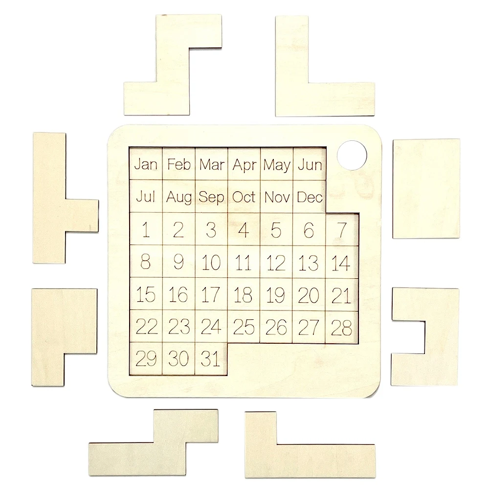 

Calendar Puzzle Wooden Calendar Office Play a Different Puzzle to Display the Date Desk Puzzle Games(Wood Color)