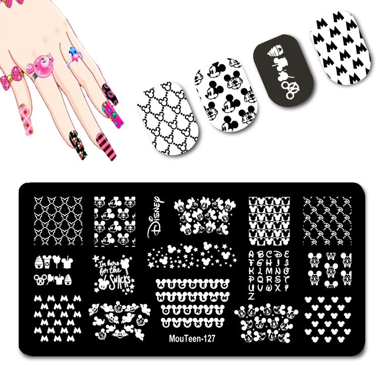 

DISNEY Mickey Cute Head Stamping Plates Minnie Nail Stamp Disney Series Nail Art Design #127