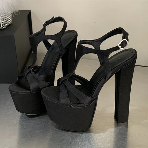 Aneikeh/Летние модные сандалии на массивной платформе с открытым носком в уличном стиле, женские туфли-гладиаторы на высоком квадратном каблуке с пряжкой и ремешком