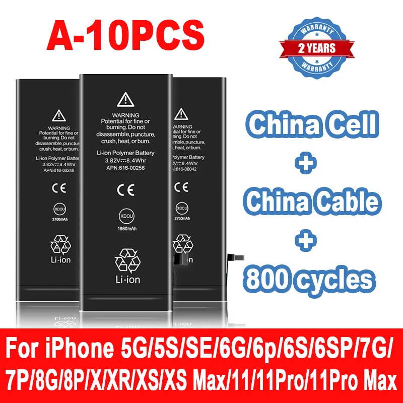 

10 шт./партия аккумулятор для iPhone 6 S 7 8 Plus 5S 5 SE 2020 6Plus 7Plus X XS 11 12 13 Mini Pro Max, сменная батарея для Apple 6 S