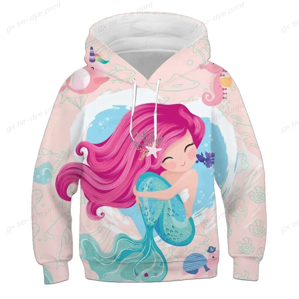

Spring And Autumn Disney Series Ariel Princess Hoodies Girls Long Sleeves Fashion Sweatshirts Mermaid Cartoon Casual Hooded Tops