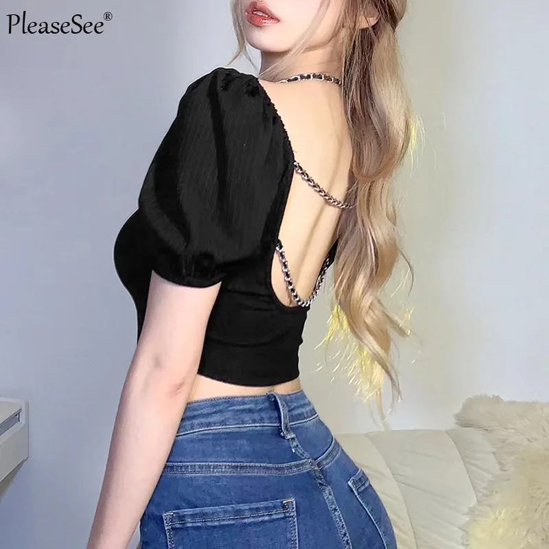 Кроп-топ с открытой спиной и коротким рукавом для женщин Новинка лета 2022