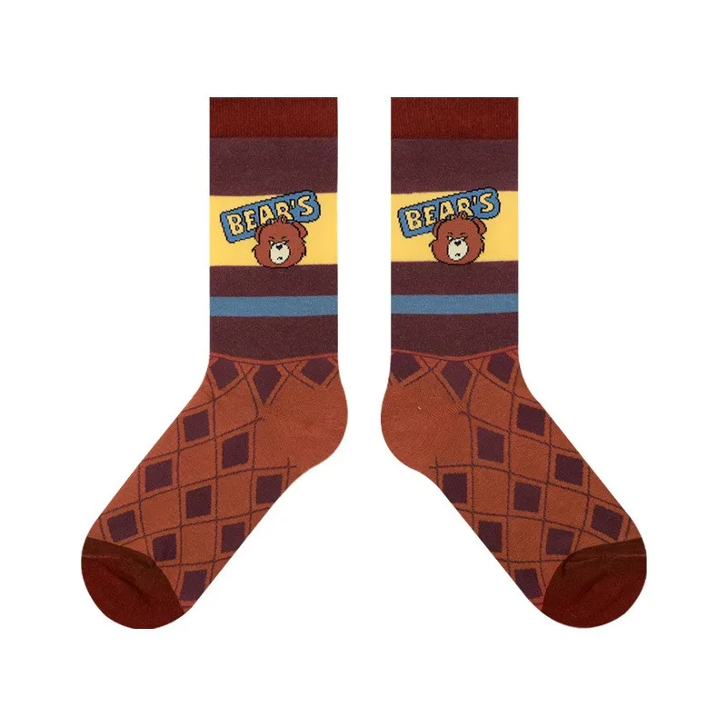 5 Pairs of high quality cotton women's socks medium socks Bear striped socks women's socks casual socks personality socks