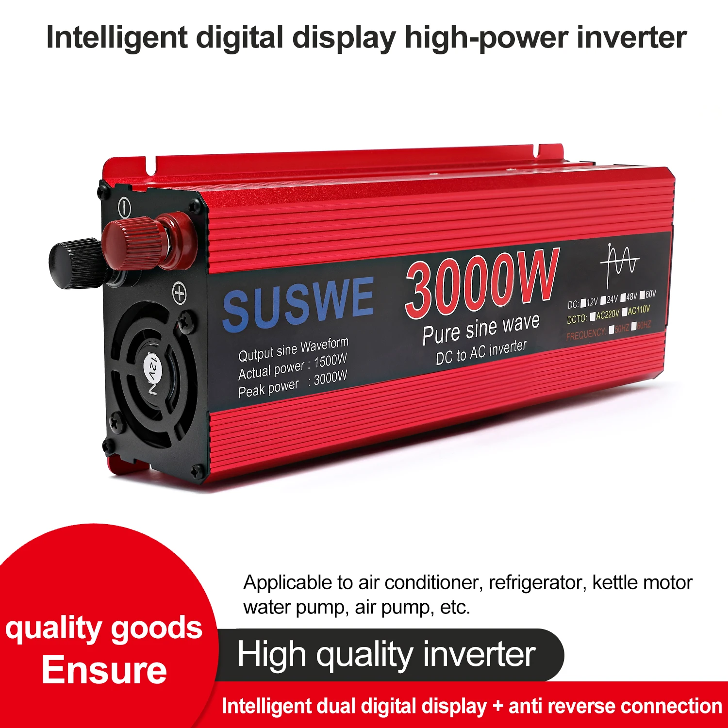 

Pure Sine Wave Inverter 12V/24V/48V/60V To AC 110V 220V 3000/2200/2000/1000W Voltage Transformer Power Converter Solar Inverter