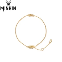 minhin classic circle link chain bracelet stainless steel gold color hand chain round geometric bangle fashion party jewelry