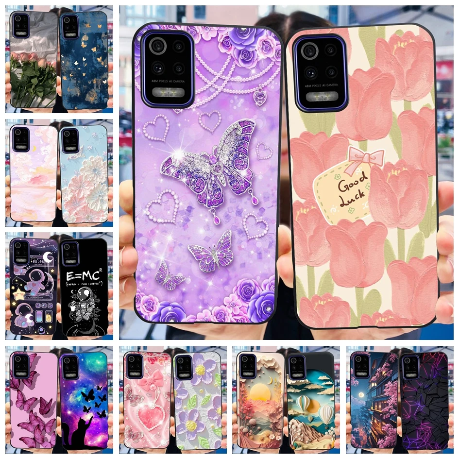 Для LG K52 2020 Φ LMK520 Женская Силиконовая обложка популярный цветок мягкая черная