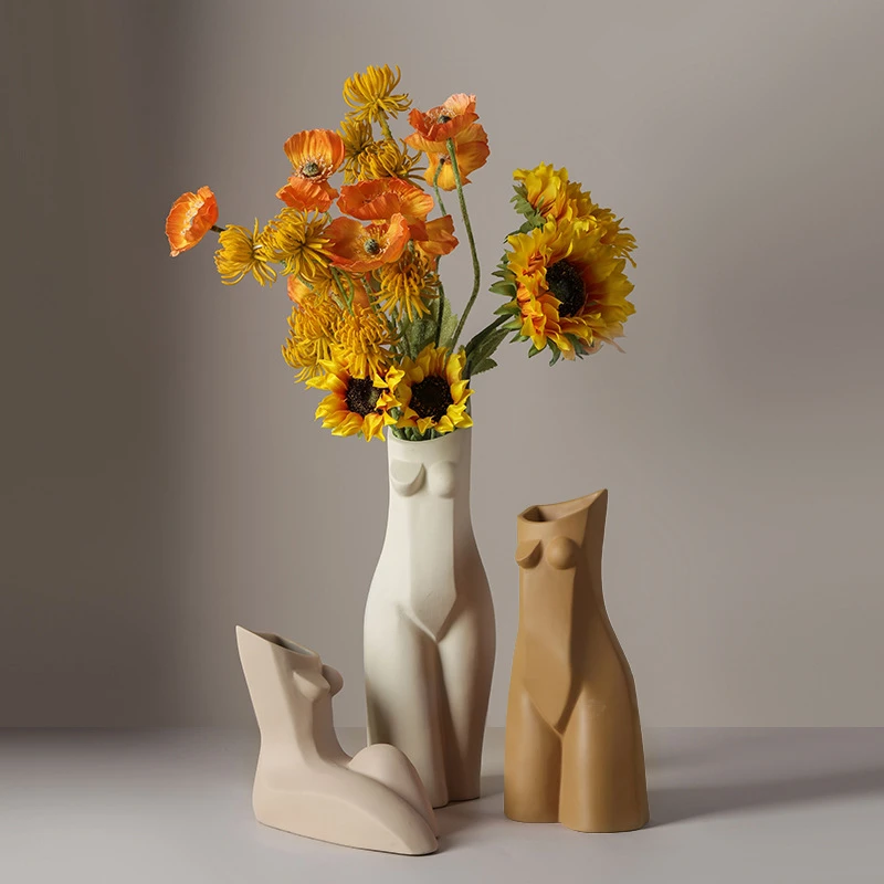 Nordic Abstract Creative Human Body Geometric Vase Simple Living Room Flower Arrangement Home Desktop Art Soft Decoration Decora |