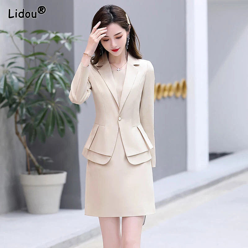 

Women's Clothing Dignified Dress Suits Button Notched Temperament Patchwork Solid Skinny Fashion Elegant Casual Spring Summer