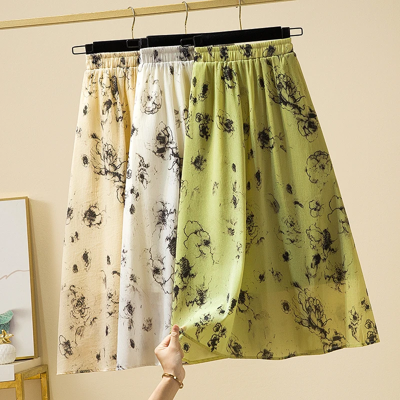 

Summer Skirts Womens Fashion Japanese Elastic High Waist A-line Skirt Casual Female Vintage Print Swing Midi Skirt Saia Feminina
