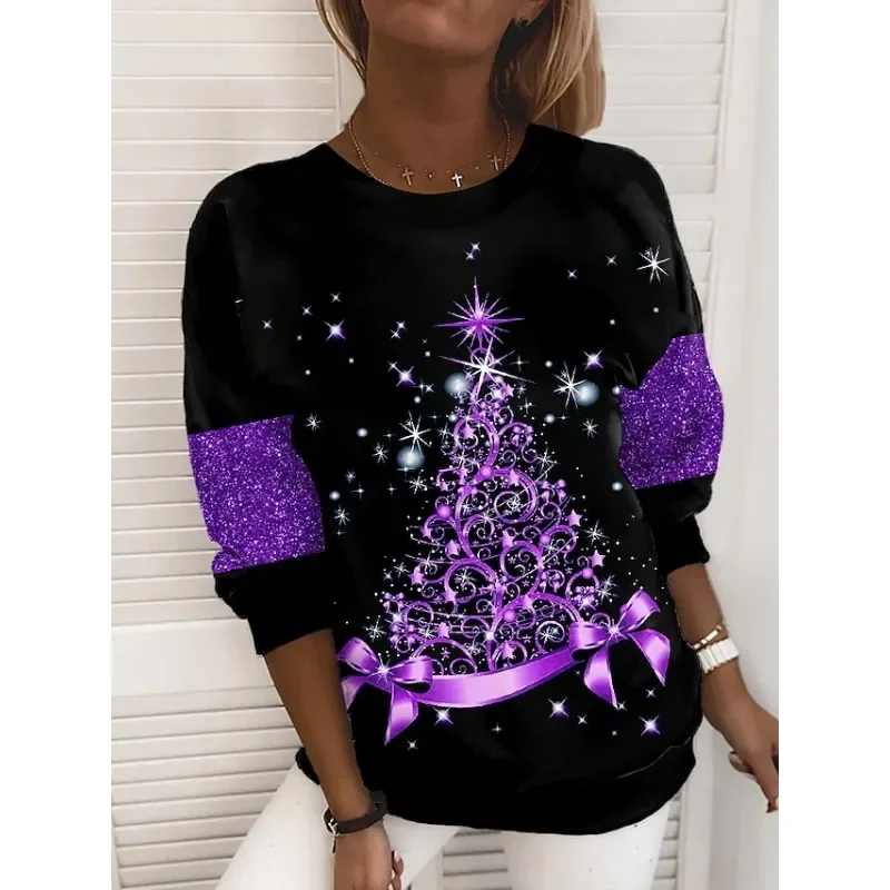 

Women Tops Fashion Christmas Tree Digital Printing Pullover Christmas Raglan Women Sweatshirt Caaual Round Neck Lady Tops Hoodie