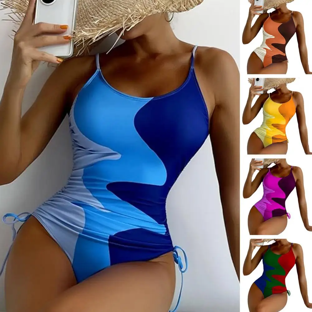 

One-piece Swimsuit with Chest Pad No Underwire Slim Fit Sleeveless Monokini Swimming Pool Wear Solid Push-Up Bikinis Bathing Sui