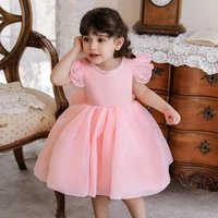 new childrens fashion casual dress one year old princess dress flower girl wedding dress tutu solid color short sleeved dress